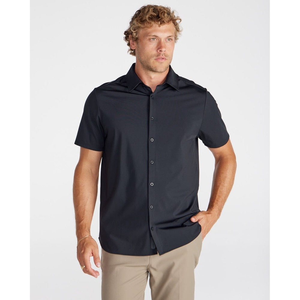 BYLT Basics Executive Shirt Mens Medium Black Short Sleeve Button Down
